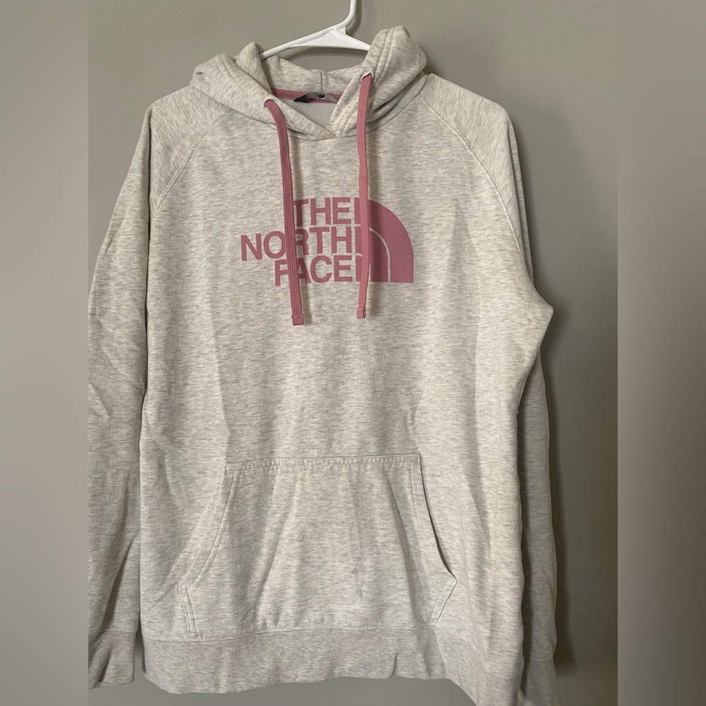 Gray and pink North Face hoodie